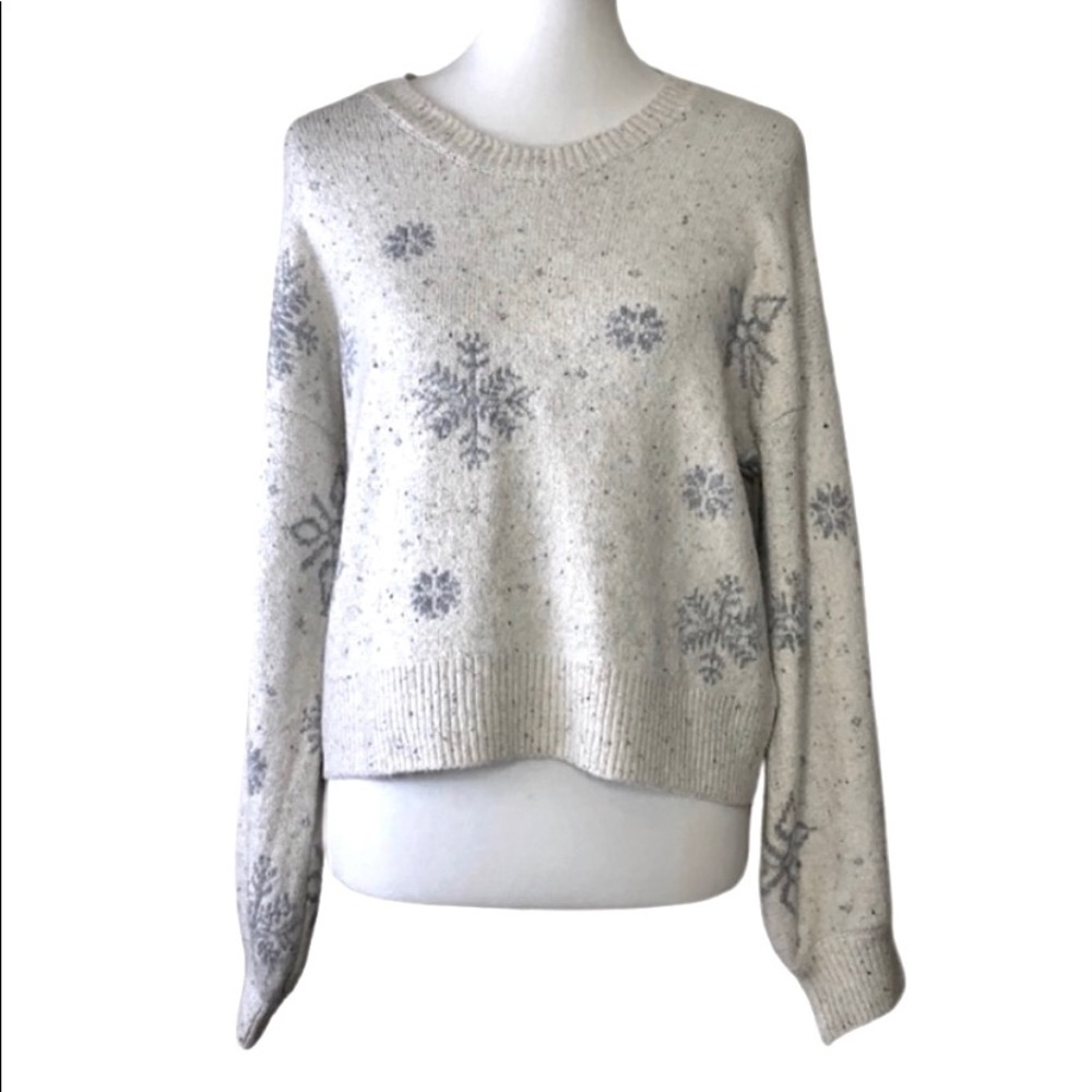 Anthropologie YES LOLA Cream Snowflake Sweater L